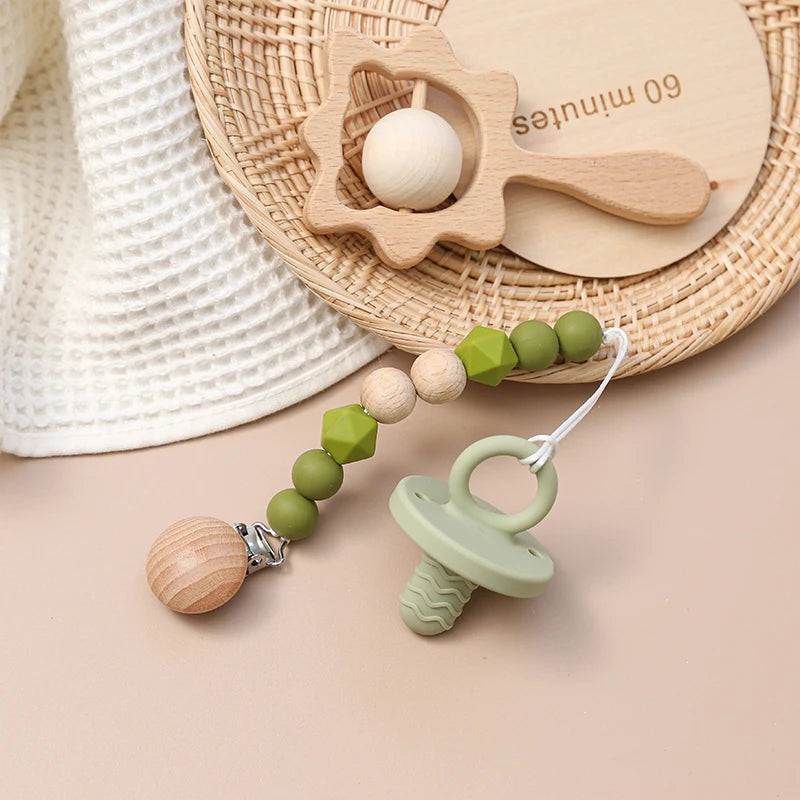 Cadena de Chupete de Silicona y Madera – Diseño Floral