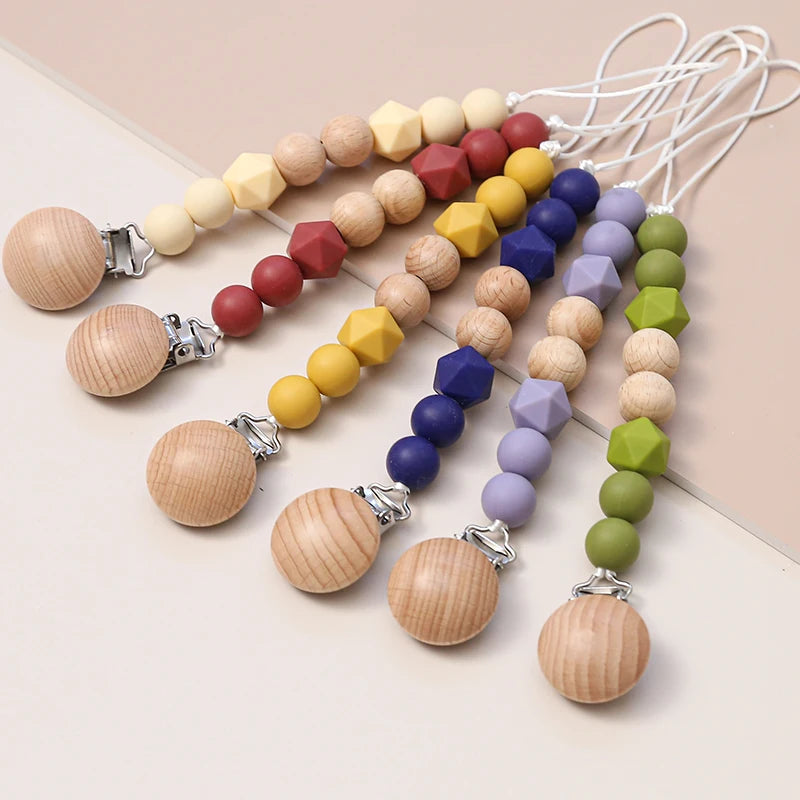 Cadena de Chupete de Silicona y Madera – Diseño Floral