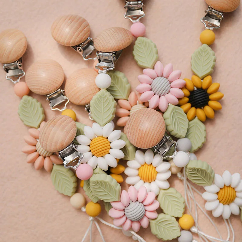 Cadena de Chupete de Silicona y Madera – Diseño Floral