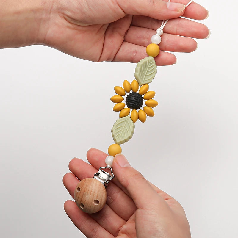 Cadena de Chupete de Silicona y Madera – Diseño Floral