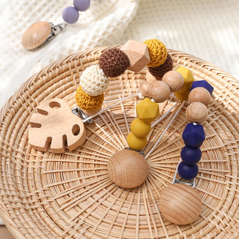 Cadena de Chupete de Silicona y Madera – Diseño Floral