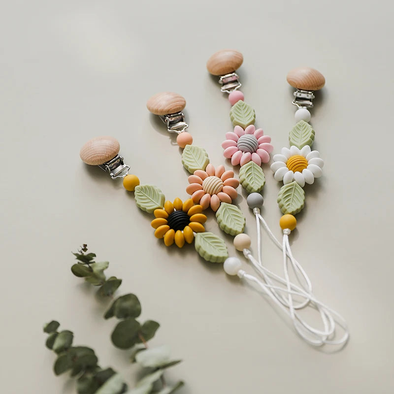 Cadena de Chupete de Silicona y Madera – Diseño Floral