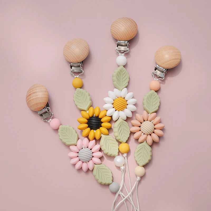 Cadena de Chupete de Silicona y Madera – Diseño Floral