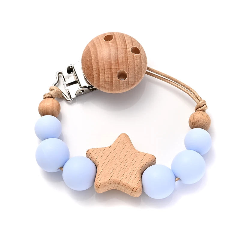 Cadena Porta-Chupete con Mordedor (Silicona + Madera)