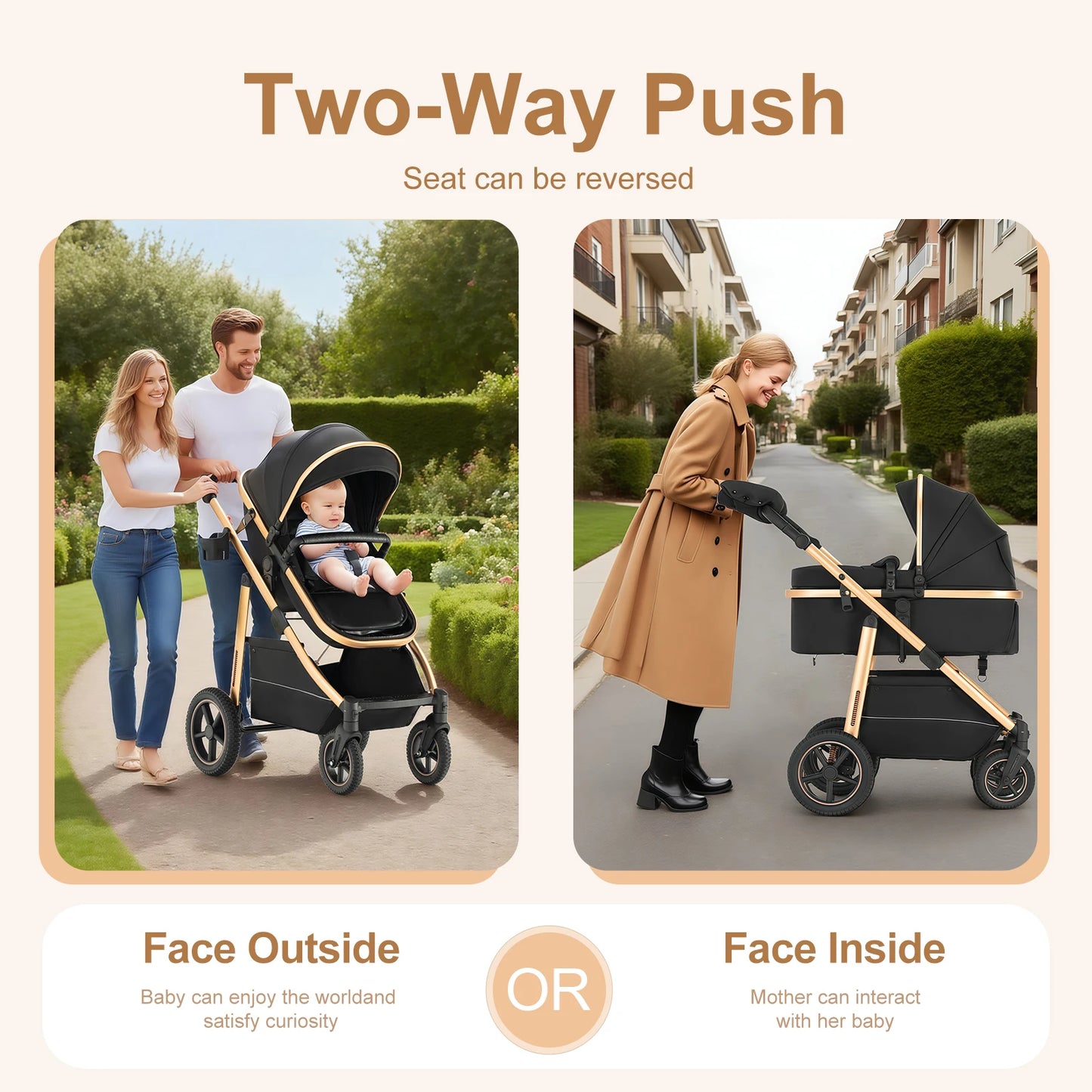 Cochecito Reversible para Bebé – Plegable, Cómodo y Seguro