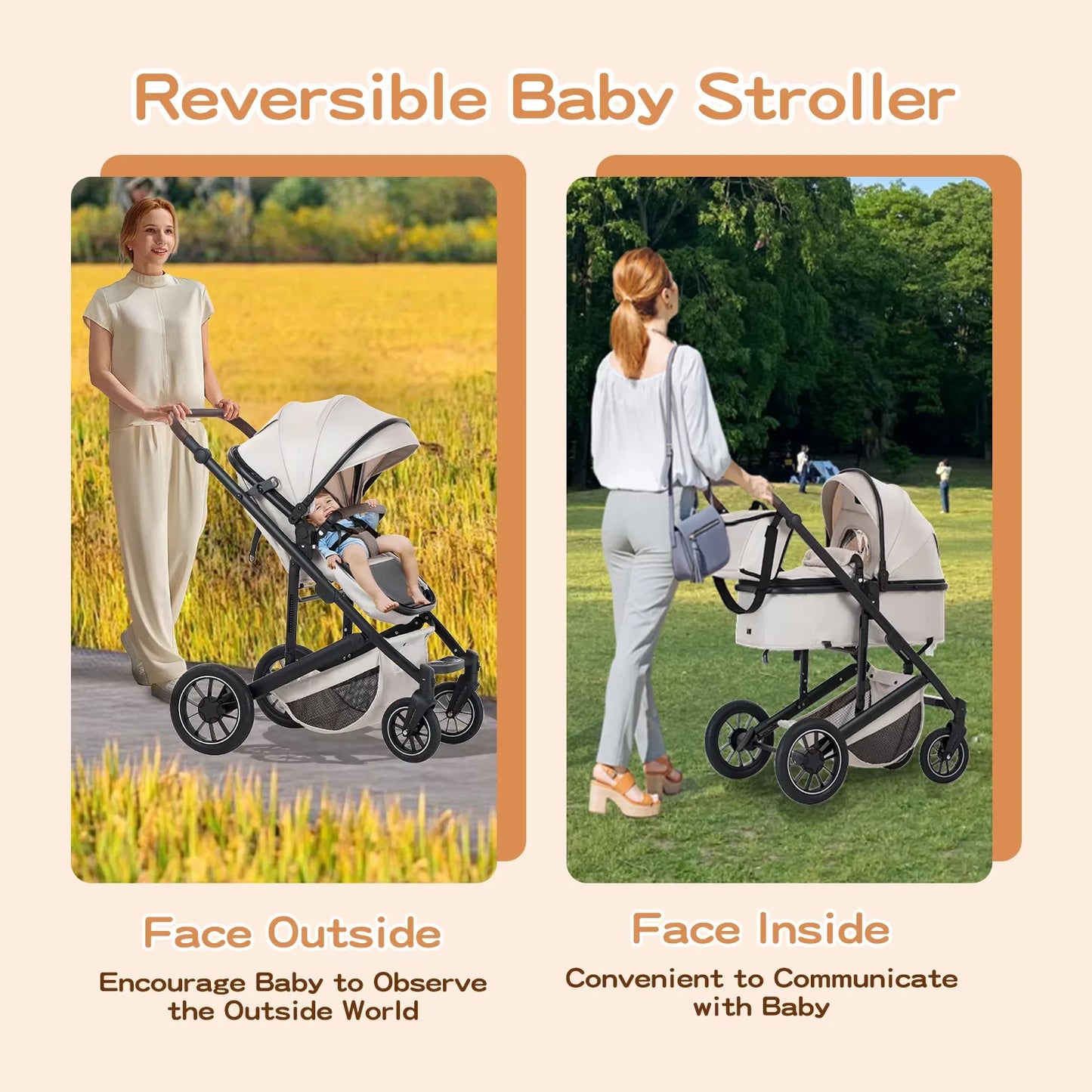 Cochecito Reversible para Bebé – Plegable, Cómodo y Seguro