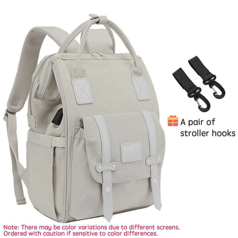 Mochila Impermeable de pañales con ganchos para cochecito