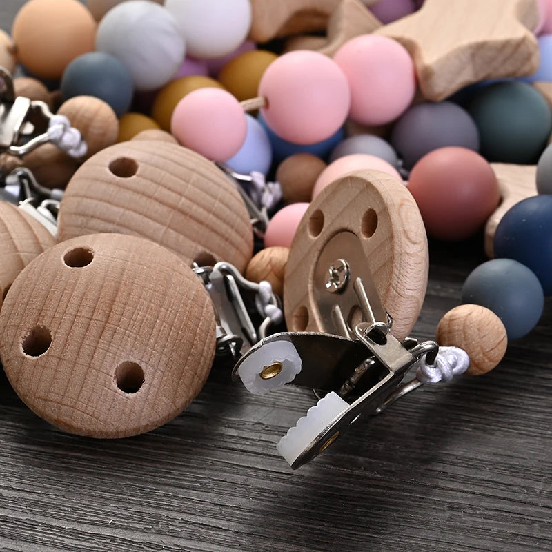 Cadena Porta-Chupete con Mordedor (Silicona + Madera)