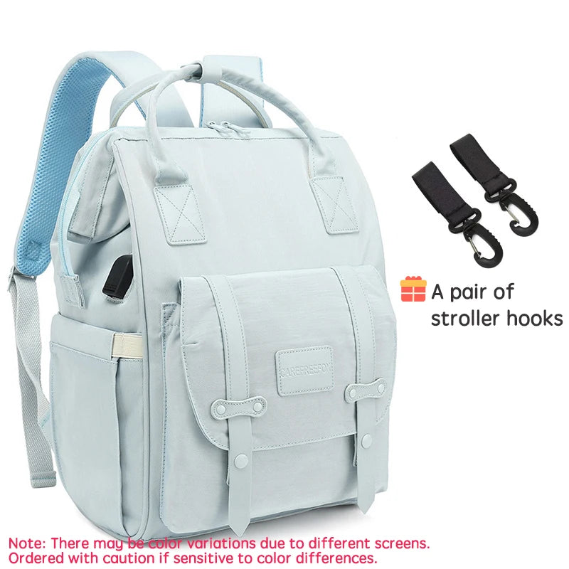 Mochila Impermeable de pañales con ganchos para cochecito