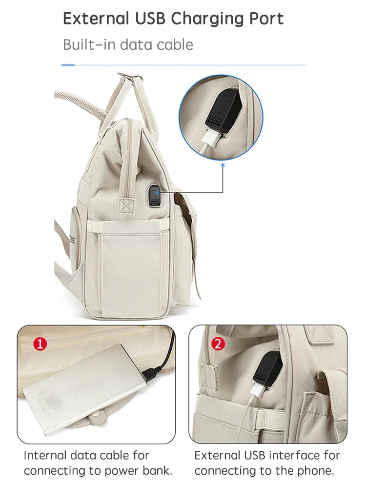 Mochila Impermeable de pañales con ganchos para cochecito