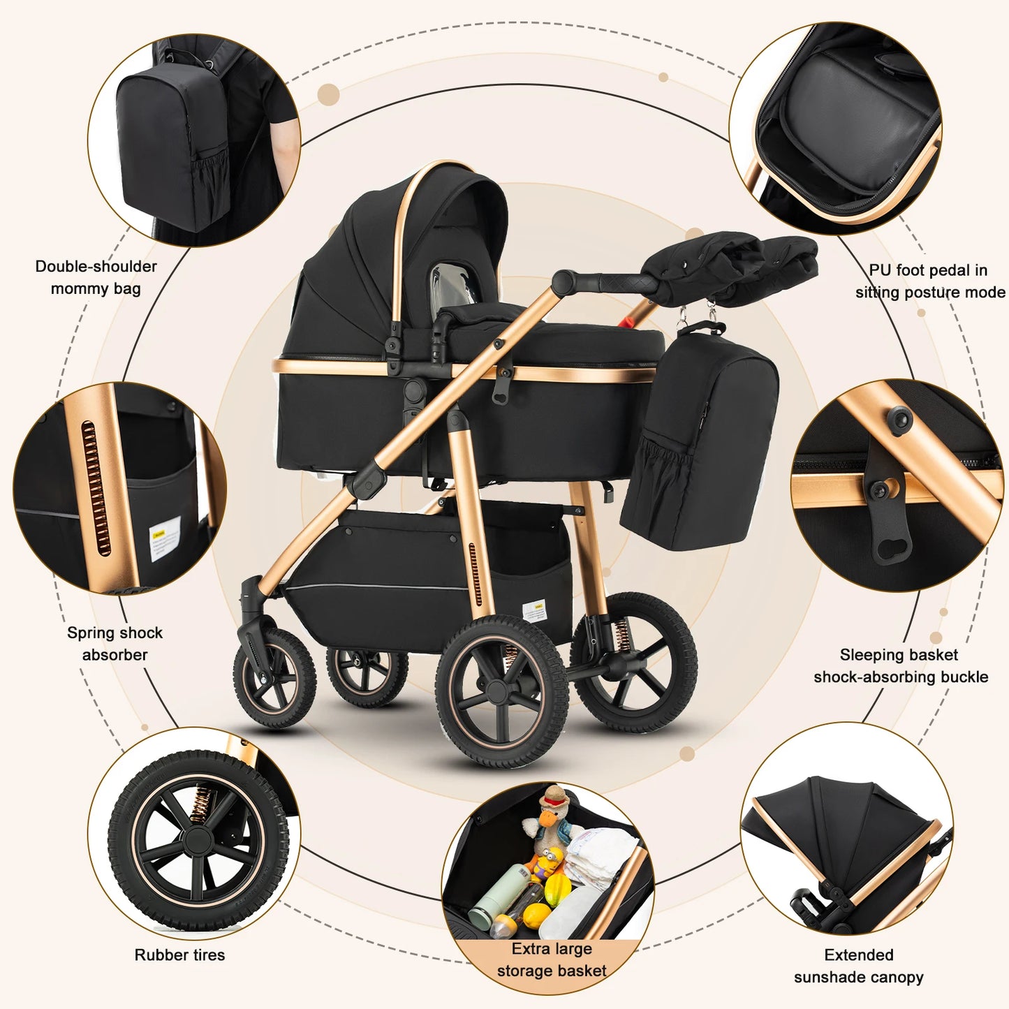 Cochecito Reversible para Bebé – Plegable, Cómodo y Seguro