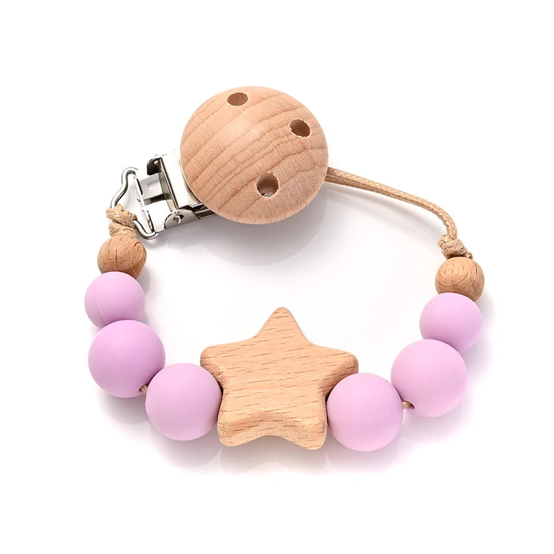 Cadena Porta-Chupete con Mordedor (Silicona + Madera)