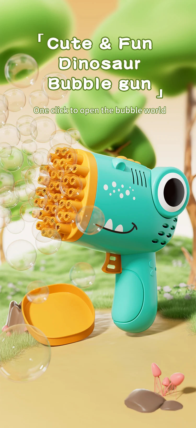 Pistola de Burbujas de Dinosaurio 40 Agujeros – Automática y de Mano