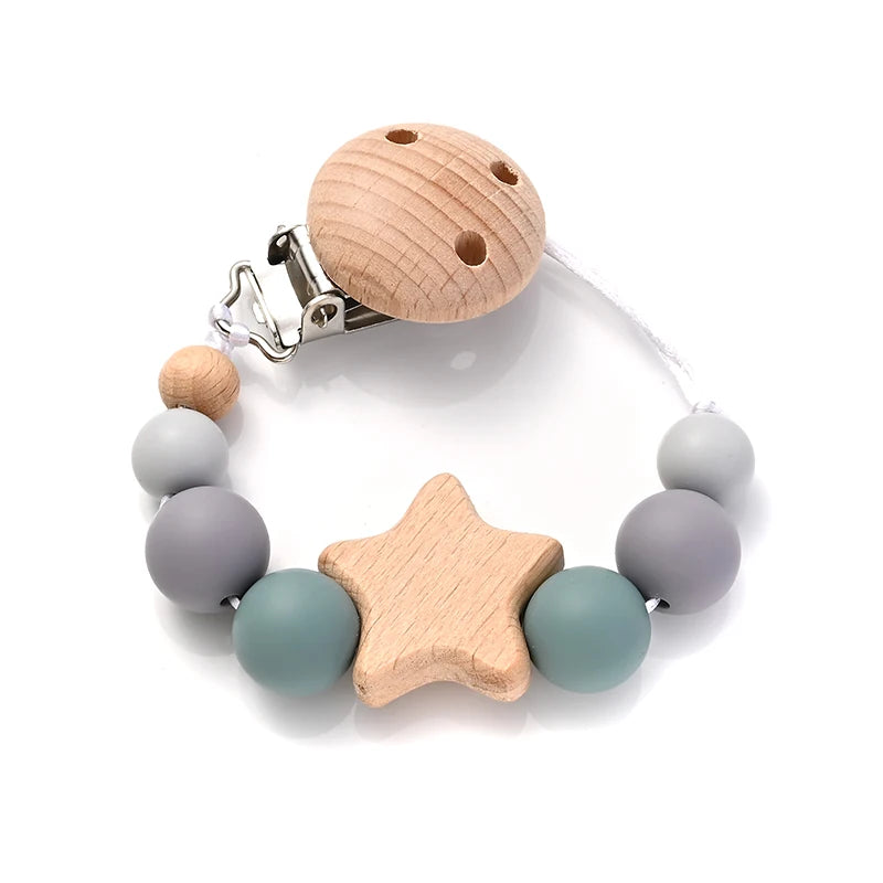Cadena Porta-Chupete con Mordedor (Silicona + Madera)