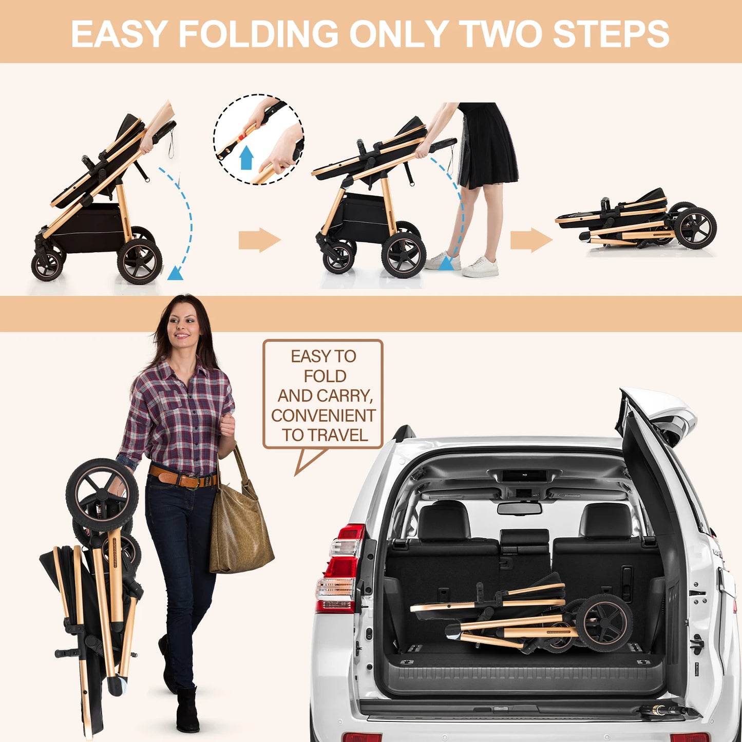 Cochecito Reversible para Bebé – Plegable, Cómodo y Seguro