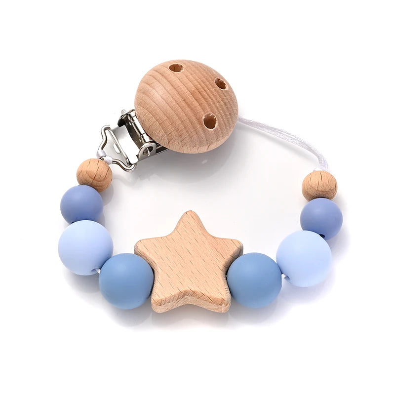 Cadena Porta-Chupete con Mordedor (Silicona + Madera)
