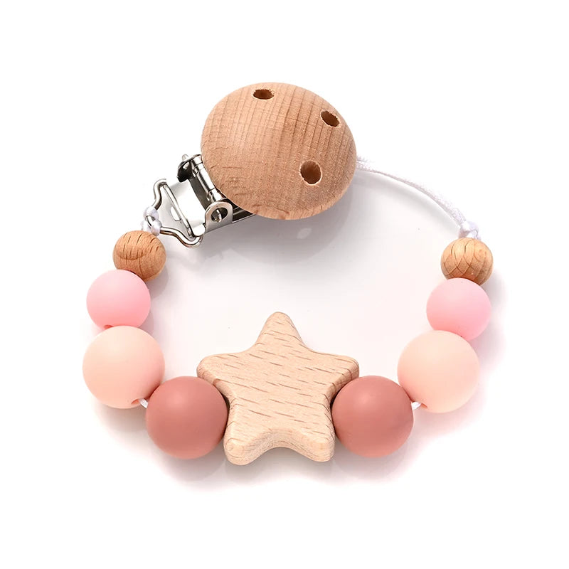 Cadena Porta-Chupete con Mordedor (Silicona + Madera)