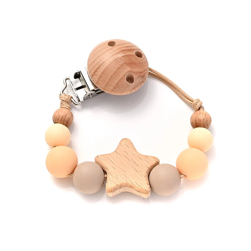 Cadena Porta-Chupete con Mordedor (Silicona + Madera)