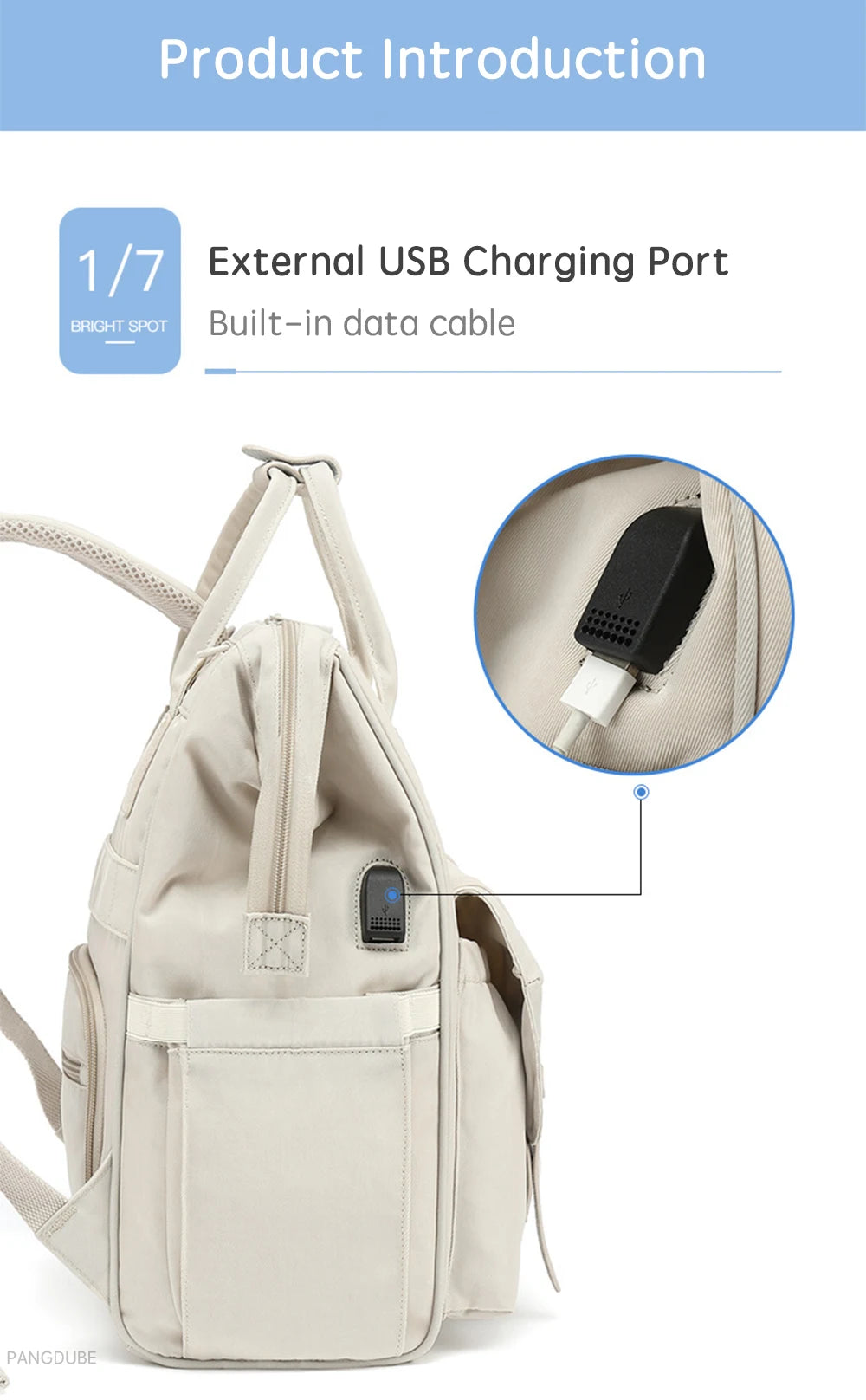 Mochila Impermeable de pañales con ganchos para cochecito