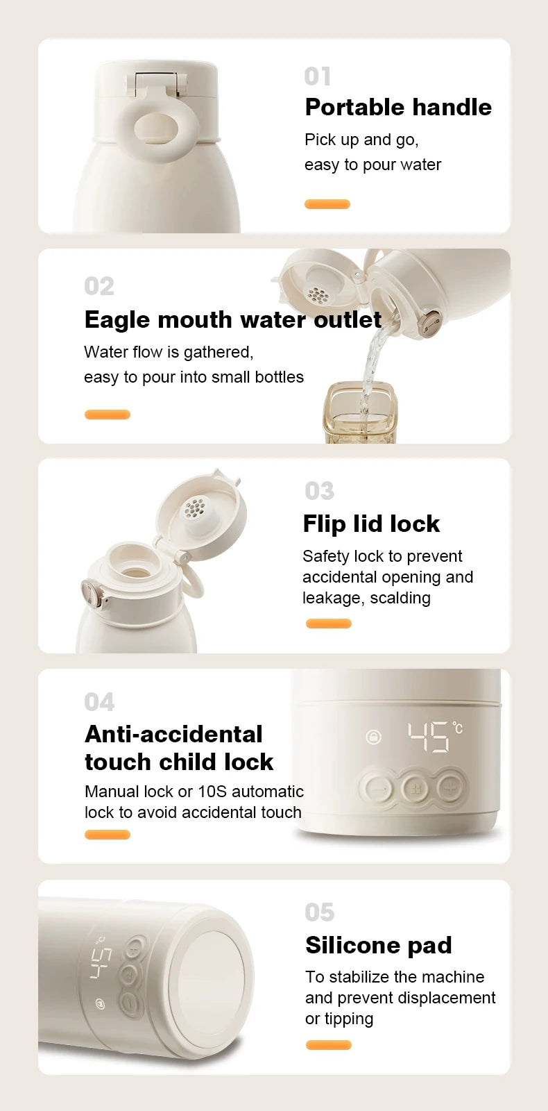 Calentador de biberones portátil 500 ml (35–100 °C) con carga rápida