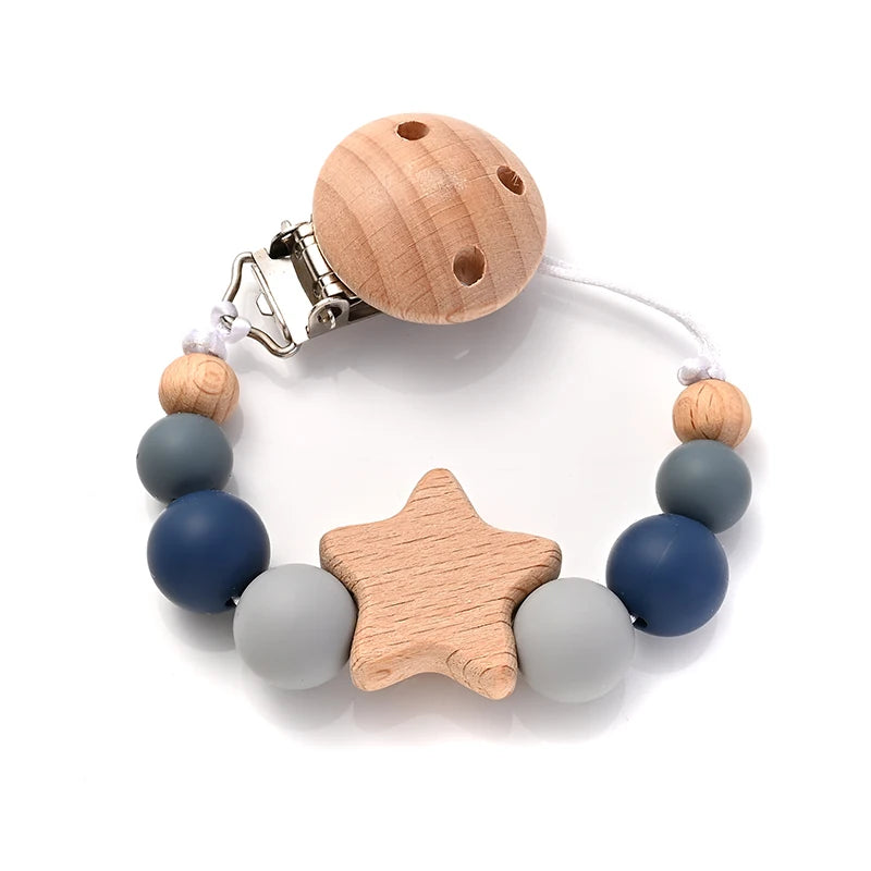 Cadena Porta-Chupete con Mordedor (Silicona + Madera)