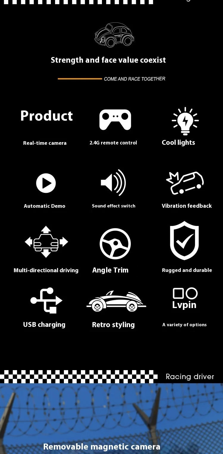 Mini coche de carreras con Control remoto RC, cámara de transmisión en tiempo Real, 2,4G