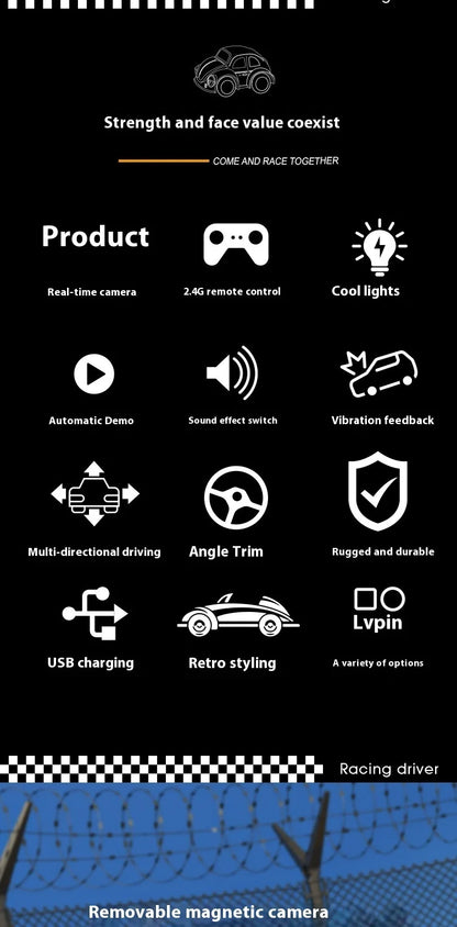 Mini coche de carreras con Control remoto RC, cámara de transmisión en tiempo Real, 2,4G