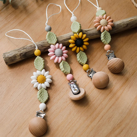 Cadena de Chupete de Silicona y Madera – Diseño Floral