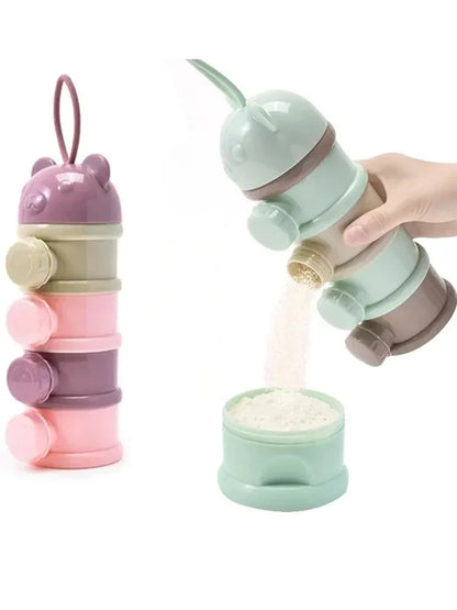 Caja de leche en polvo portátil estilo oso de 4 capas