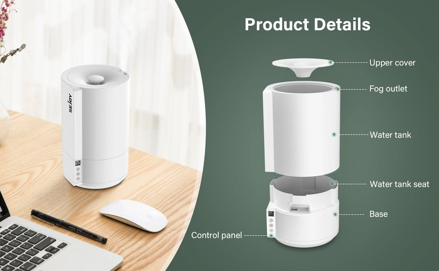 Humidificador silencioso ultrasónico, para bebés y niños con iluminación LED
