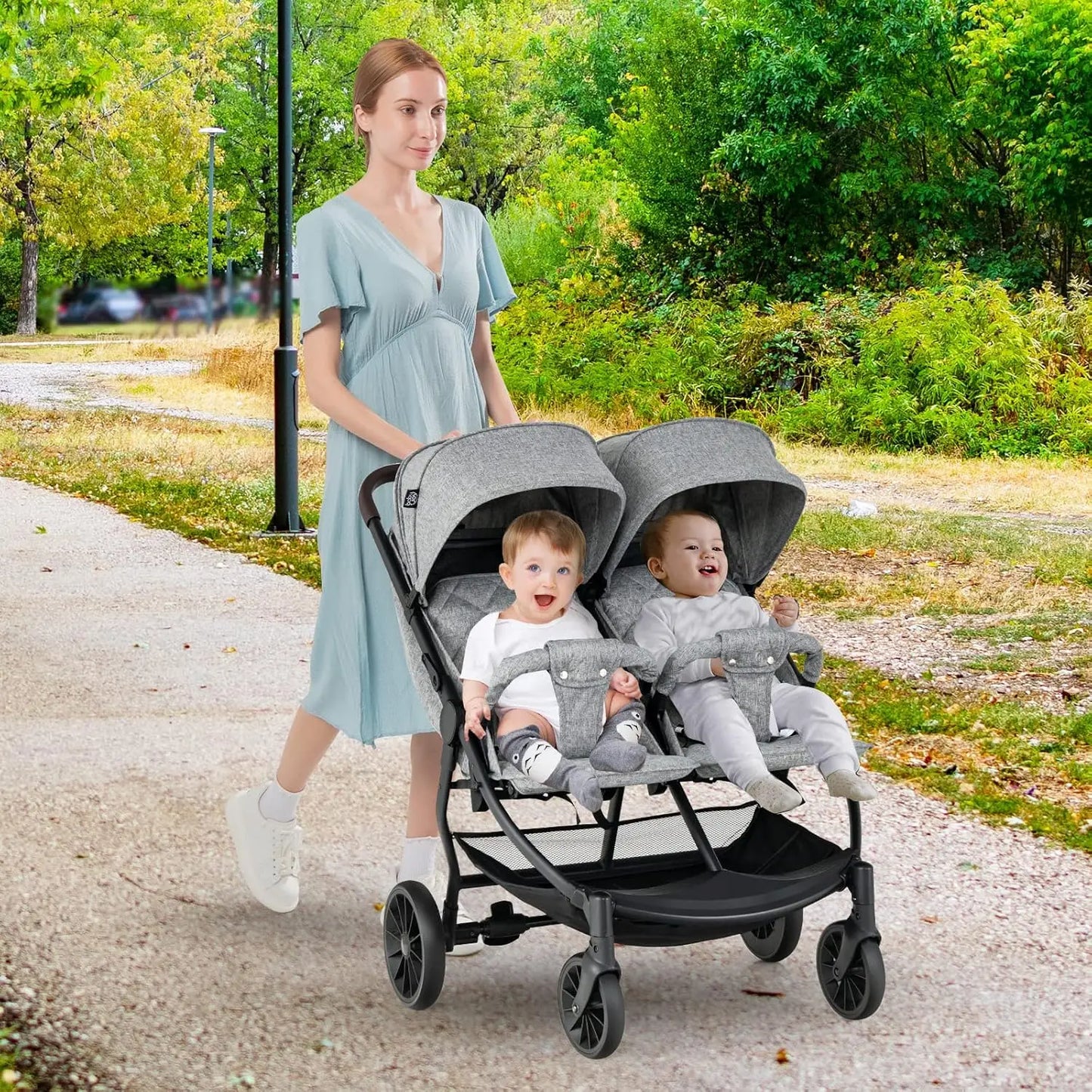 Cochecito Doble Plegable (0–3 años) – Gris