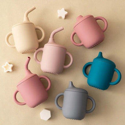 Taza de Silicona 2-en-1 con Pajita y Tapa Snack (150 ml)