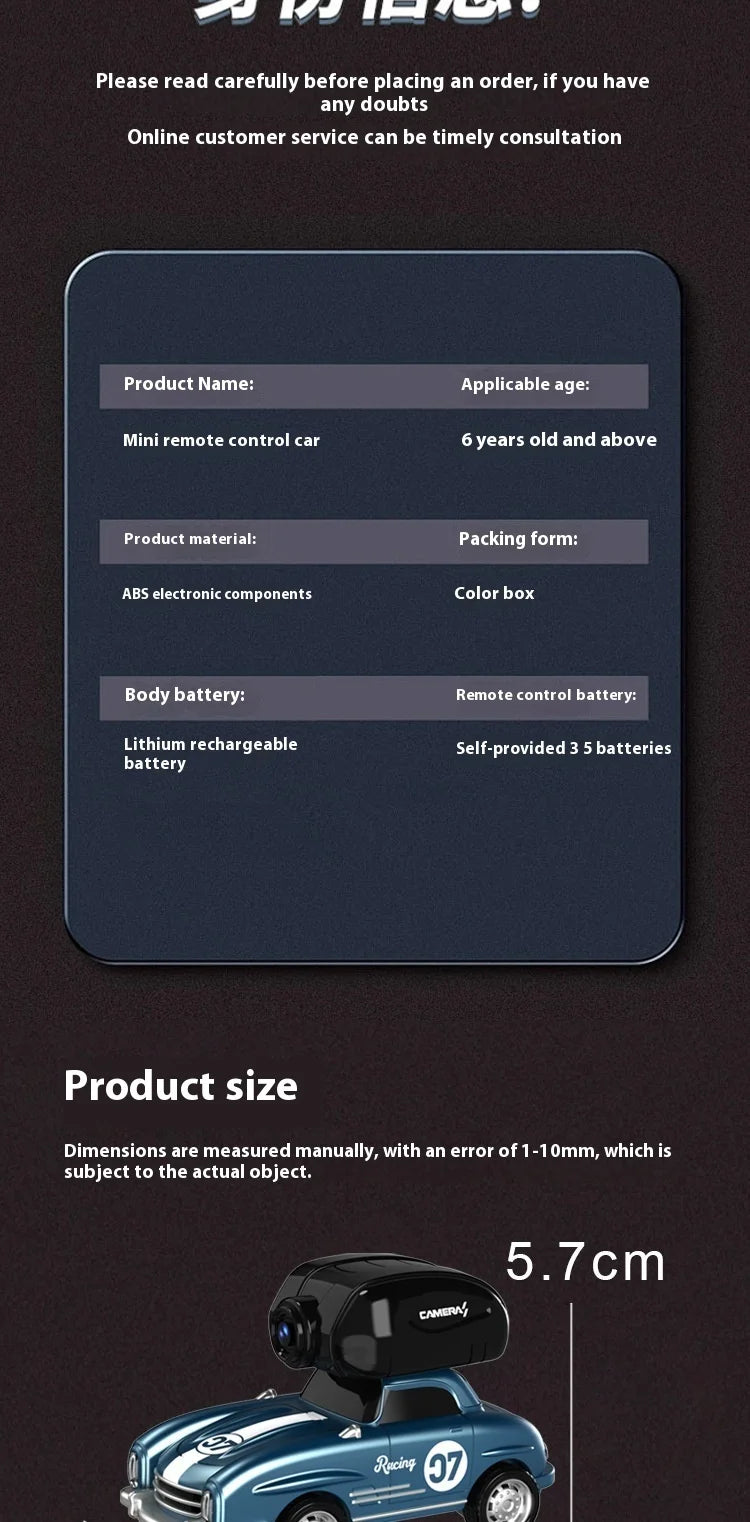 Mini coche de carreras con Control remoto RC, cámara de transmisión en tiempo Real, 2,4G