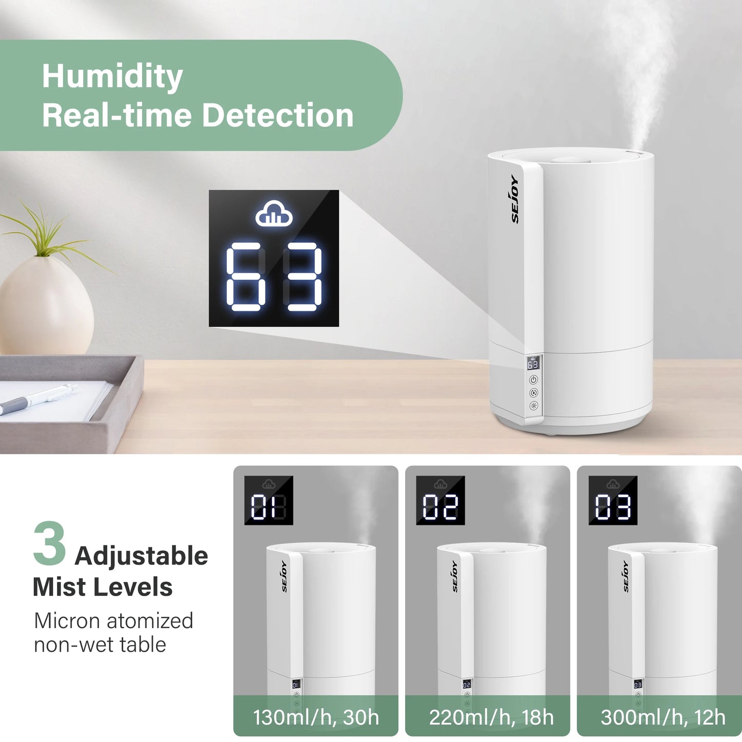 Humidificador silencioso ultrasónico, para bebés y niños con iluminación LED