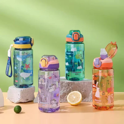 Botella Infantil Reutilizable 600 ml con Pajita de Silicona