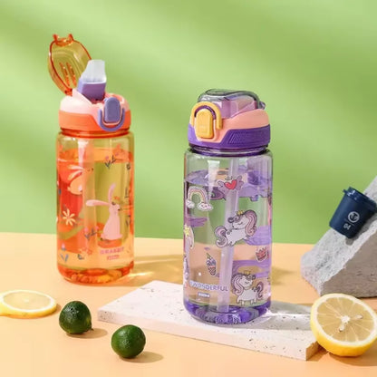 Botella Infantil Reutilizable 600 ml con Pajita de Silicona