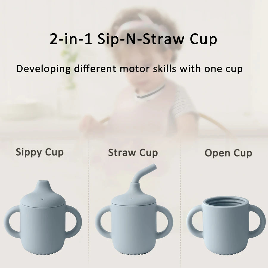 Taza de Silicona 2-en-1 con Pajita y Tapa Snack (150 ml)