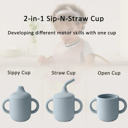 Taza de Silicona 2-en-1 con Pajita y Tapa Snack (150 ml)