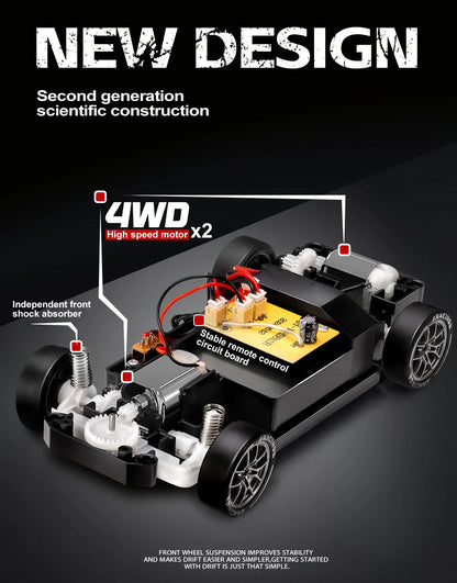 Nuevo coche de derrape RC 4WD, coche de Control remoto a escala 1:24 con luces LED, 2,4 GHz, 20 KM/H, neumáticos a la deriva para coche teledirigido, vehículo deportivo de carreras de juguete