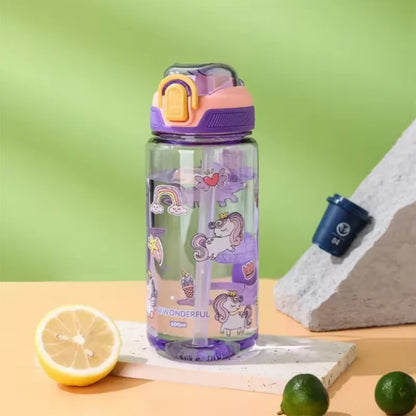 Botella Infantil Reutilizable 600 ml con Pajita de Silicona