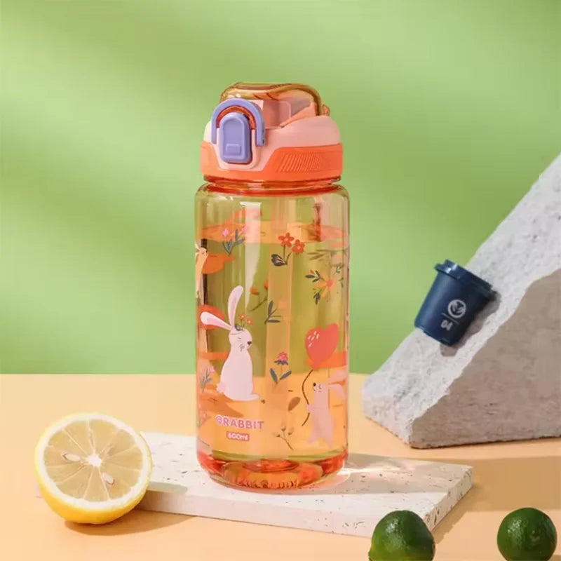 Botella Infantil Reutilizable 600 ml con Pajita de Silicona