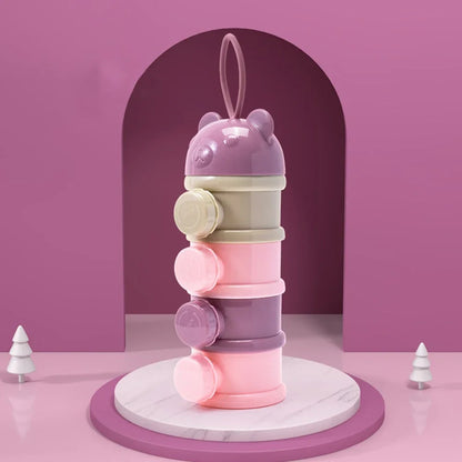 Caja de leche en polvo portátil estilo oso de 4 capas