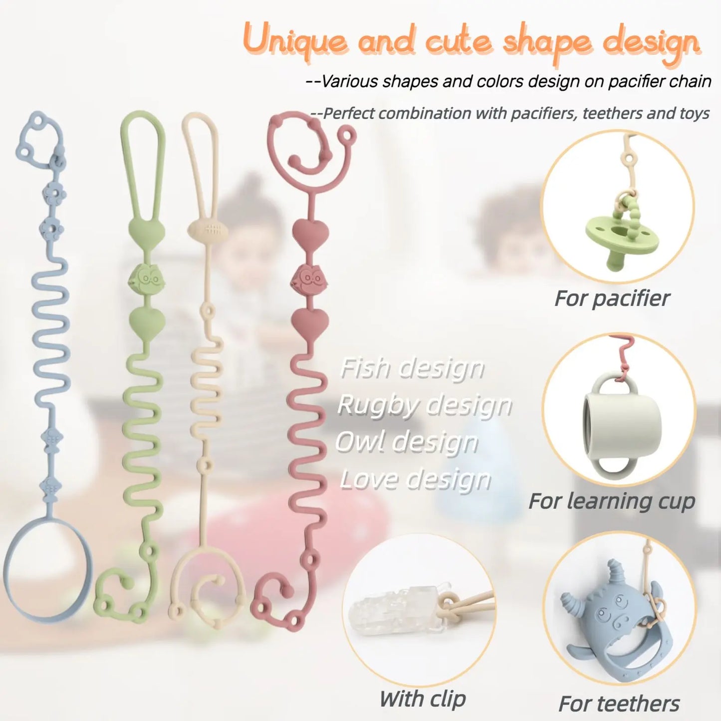 Cadena Ajustable de Silicona para Chupete (4 uds)